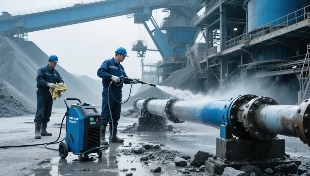Cleaning stacker reclaimer hydraulic cylinder
