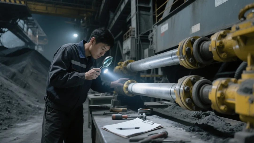 Inspecting stacker reclaimer hydraulic cylinder