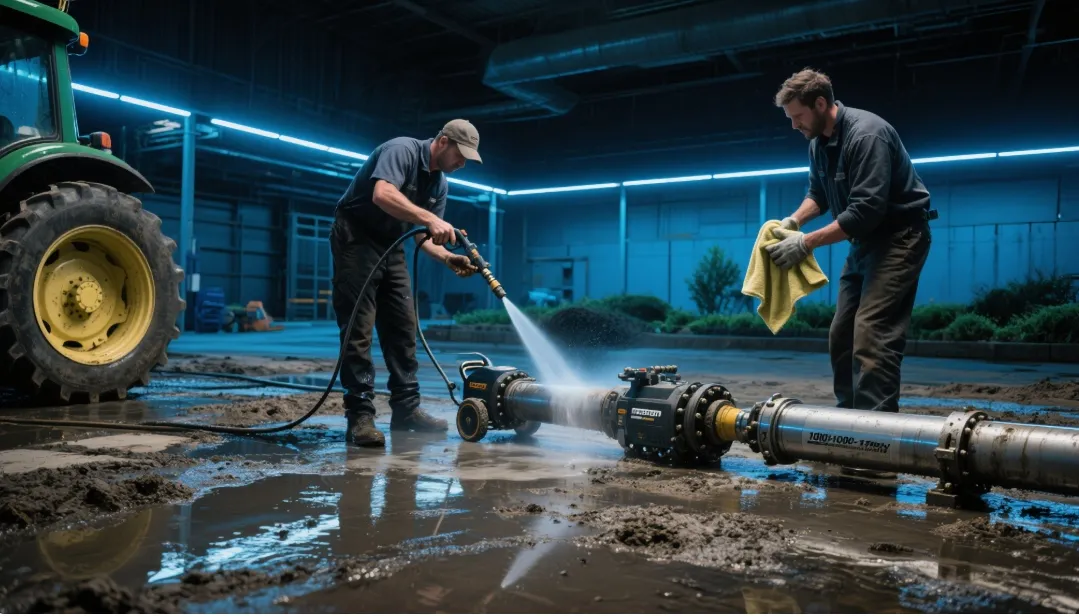 Cleaning tractor hydraulic cylinder