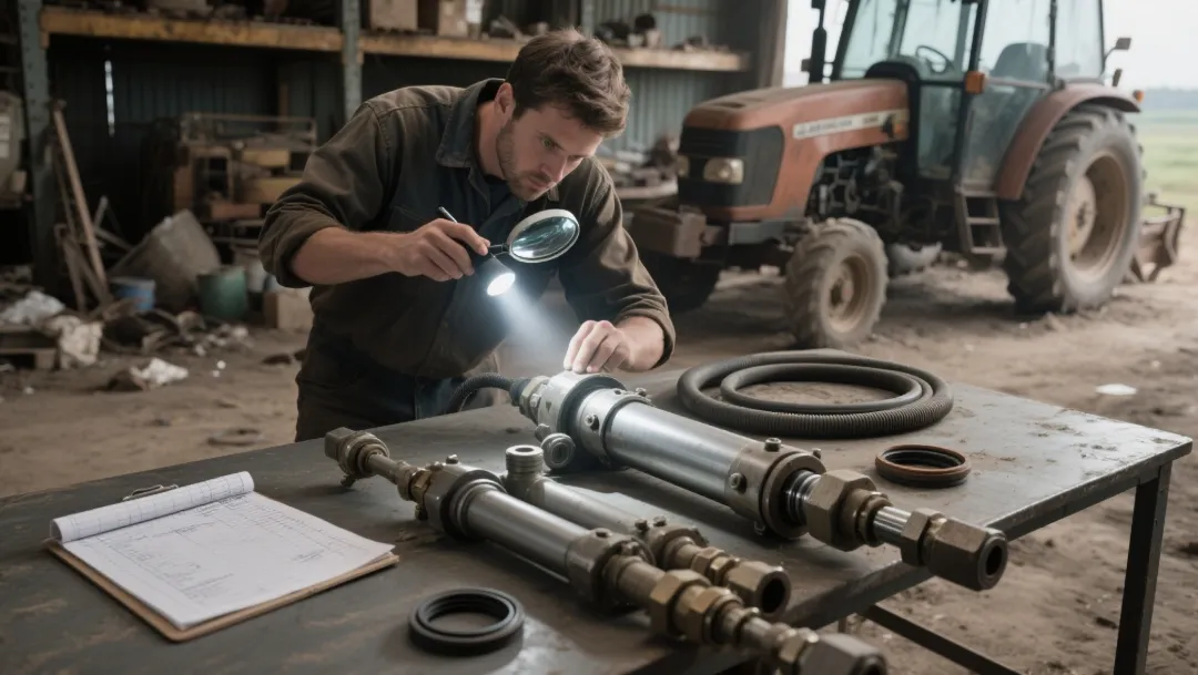 Inspecting tractor hydraulic cylinder