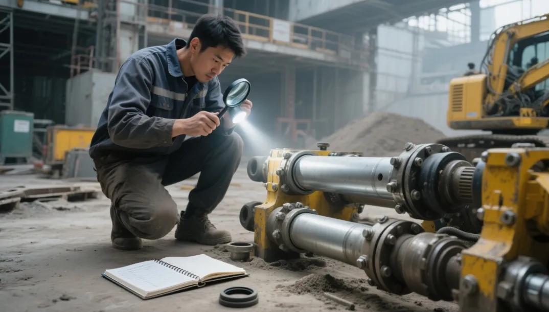 Inspecting construction hydraulic cylinder