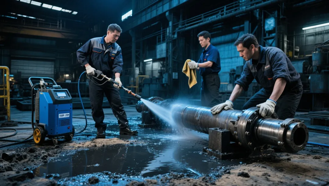 Cleaning steel mill hydraulic cylinder